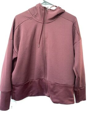 Nike Dri Fit Hoodie Womens Medium Burgundy Ribbed Full Zip Sweatshirt
